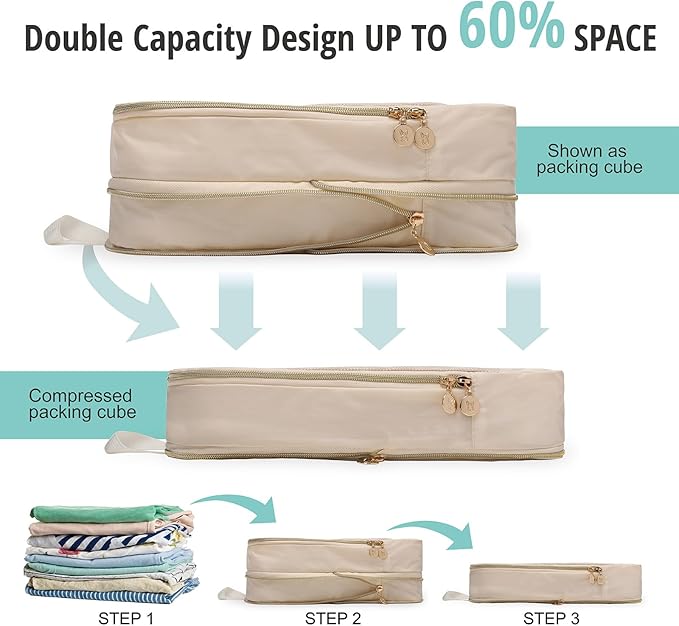 6/8 Sets Compression Packing Cubes for Travel, Bunnychill Portable Zipper Packing Cube for Cloting, Expandable Space Saver Storage Luggage Organizer Bags for Suitcases