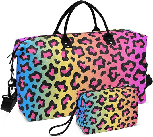 Leopard Print Quilted Travel Bags Weekender Duffle Bags With Toiletry Bag Carry on Overnight Duffels Yoga Gym Bag for Airplanes Business Sports