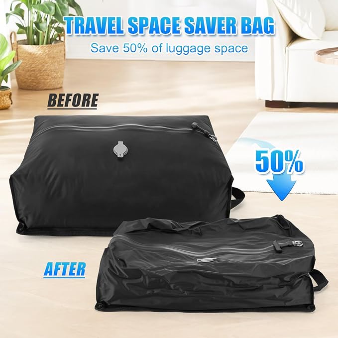 Travel Vacuum Bags with Electric Pump, Premium 210D-TPU Tear-Resistant Space Saver Bags, IPX8 Waterproof Compression Packing Cubes for Carry on Backpack, Suitcase, Travel Essentials (1PC + PUMP)