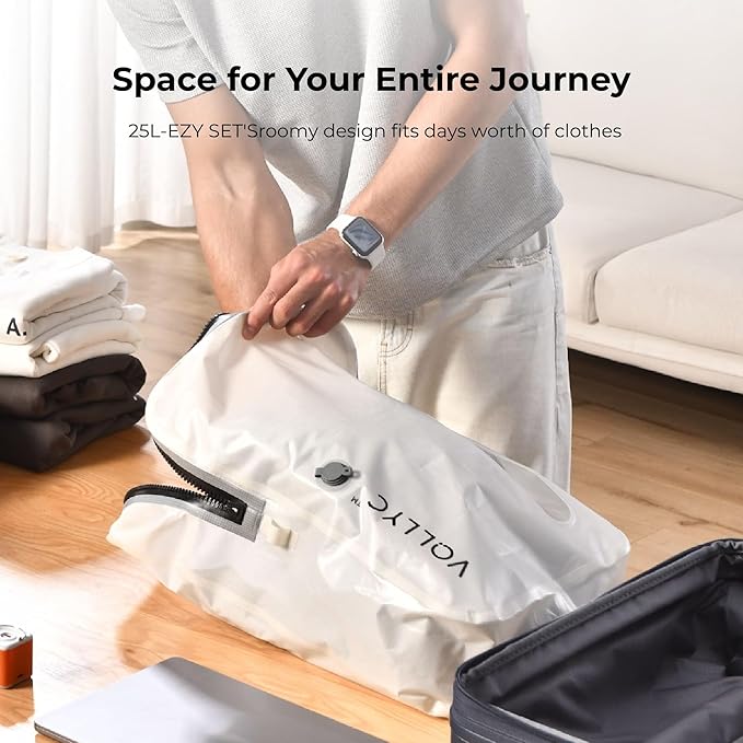 Travel Vacuum Bags with Pump, 25L Large Capacity Vacuum Bags for Travel, IPX7 Waterproof, Travel Essentials Compression Bags for Luggage Backpack Suitcase Home Storage