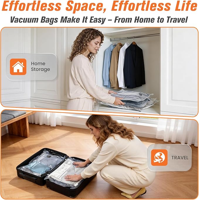 15 Pack Vacuum Storage Bags for Travel with Rechargeable Cordless Pump, Space Saver Bags for Clothes, Compression Packing Bags for Luggage and Suitcase, 15 Combo Size