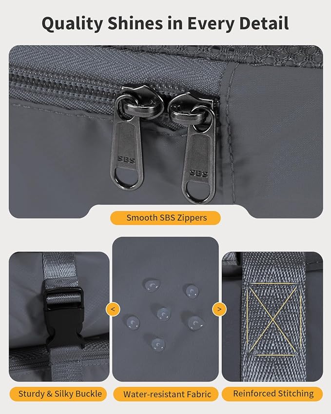 ECOHUB 8-in-1 Hanging Packing Cubes, Foldable Travel Storage Bag, Travel Organizer Expandable Packing Cube for Suitcase or Luggage (Grey)