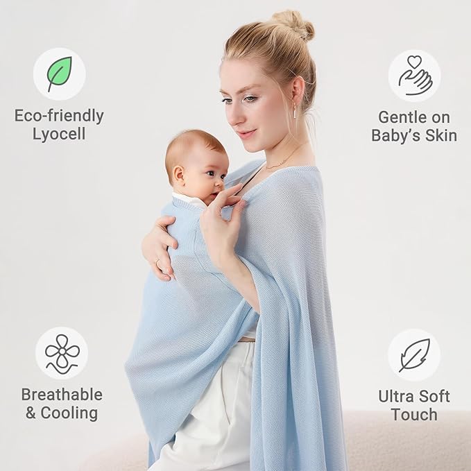 Nursing Cover for Breastfeeding – Soft & Breathable Lyocell Nursing Poncho for Mom, Lightweight Breastfeeding Cover, 360° Privacy Nursing Shawl for Travel & Pumping, Includes Laundry Bag