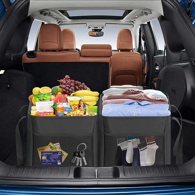 LHZK Standing Extra Large Utility Tote Bag with Metal Wire Frame and the Sides Rinforced, Extra Large Tote Bag with Handle, Reusable Grocery Bags Foldable, Beach Bag, Car Tote (Black) | Metal Wire Frame