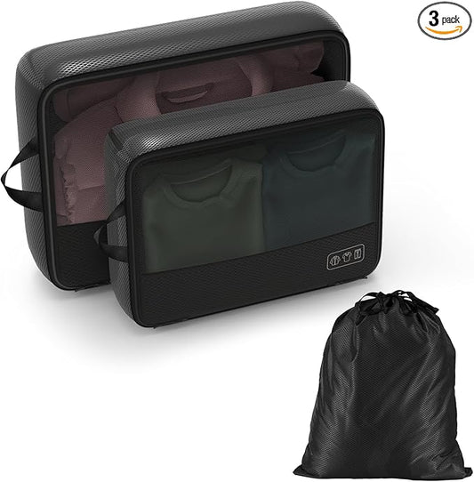Ultralight Compression Packing Cubes, 3 Set Lightweight Travel Packing Organizer for Suitcase, Double-Zipper Packing Cubes with Laundry Bag for Weekend Trip