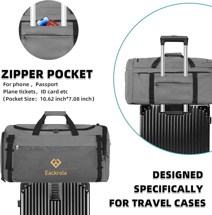 Extra Large Sports Gym Bag, Travel Duffel bag with Wet Pocket & Shoes Compartment for men women, 85L, Lightweight （Light Gray）