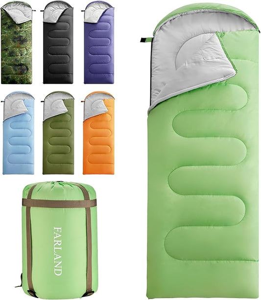 FARLAND Sleeping Bags for Adults, 3 Season Warm & Cool Weather, Lightweight Camping Sleeping Bag for Kids Family Camping Essentials with Compression Sack for Hiking