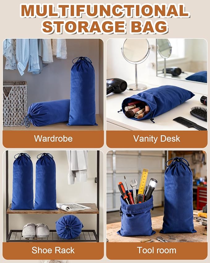 6 Pcs Single Shoe Bags for Travel, 17.3"x8.6" Washable Travel Shoe Bags for Packing in Suitcase, Velvet Dust Bag with Drawstring, Shoe Pouch for Women and Men, Travel and Home Storage(Palace Blue)