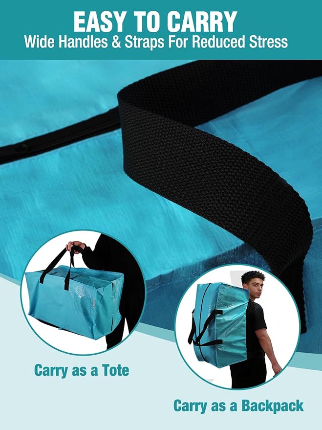 WORKPRO 10 Pack Extra Large Moving Bags with Zippers & Carrying Handles Backpack Straps, Heavy-Duty Storage Tote for Space Saving Moving Storage (Blue)
