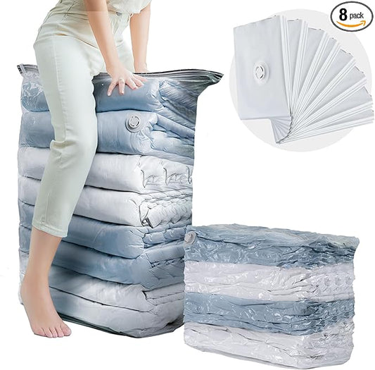 TAILI 8 Pack Vacuum Storage Bags, Jumbo Cube (31x40x15 Inch), Large Vacuum Seal Bags for Bedding, Comforters, Blankets, Clothing, Closet Space Saving, Clear