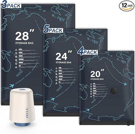 12 Pack Vacuum Seal Bags for Clothing Travel with Electric Air Pump, Packing Cubes Compression for Luggage, Home Storage, Airplane Travel Essentials
