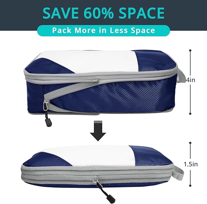 NICOSHOW 3 Set Compression Packing Cubes for Travel - Compressible, Lightweight, and Space-Saving Packing Cubes, Travel Essentials for Women, Navy