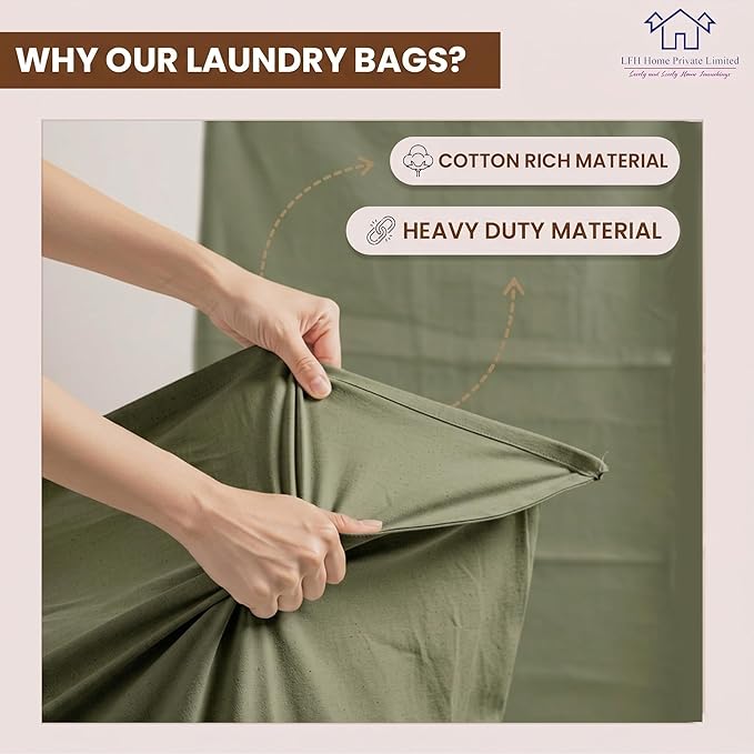 LFH Home Large Premium 1pack Cotton Canvas Laundry Bag with Drawstring and Handles Heavy Duty, Multi-Use, and Washable for Home, Travel, College or Storage 28x40-Militray Green