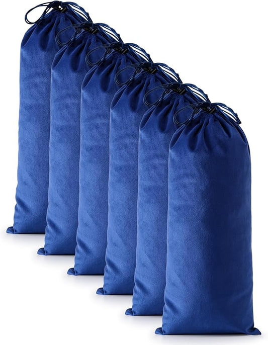 6 Pcs Single Shoe Bags for Travel, 17.3"x8.6" Washable Travel Shoe Bags for Packing in Suitcase, Velvet Dust Bag with Drawstring, Shoe Pouch for Women and Men, Travel and Home Storage(Palace Blue)
