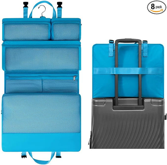 ECOHUB 8-in-1 Hanging Packing Cubes, Foldable Travel Storage Bag, Travel Organizer Expandable Packing Cube for Suitcase or Luggage (Pacific Teal)