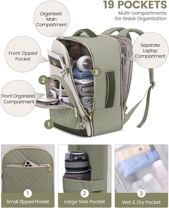 LOVEVOOK Travel Backpack for Women,40L Carry On Backpack for Airplanes,17.3 Inch Laptop Personal Item Travel Bag