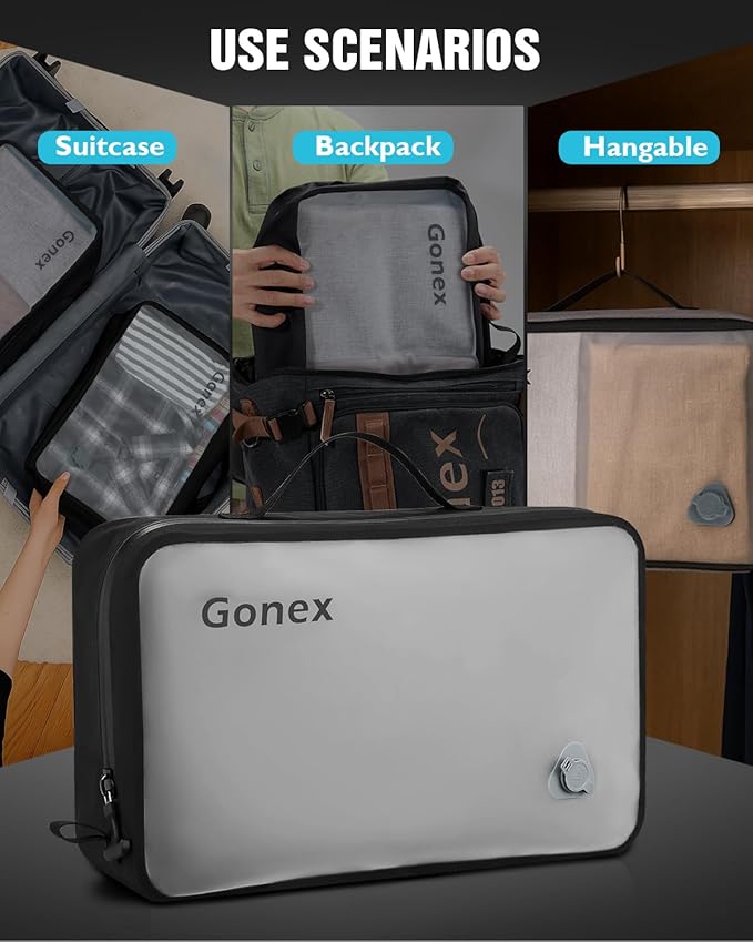 Gonex Vacuum Compression Bag with Pump - Reusable, Waterproof Travel Packing Organizer with Wide Opening, Handle & View Window for Suitcase, Backpack & Clothes Storage (1 Bag + 1 Pump)