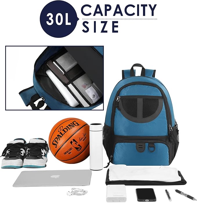 Basketball Bag Backpack for Men Women with Ball & Shoes Compartment 30L Capacity Lightweight Breathable Boys Girls Soccer Ball Bag Backpack Fit Volleyball Football Sports Travel School Gym
