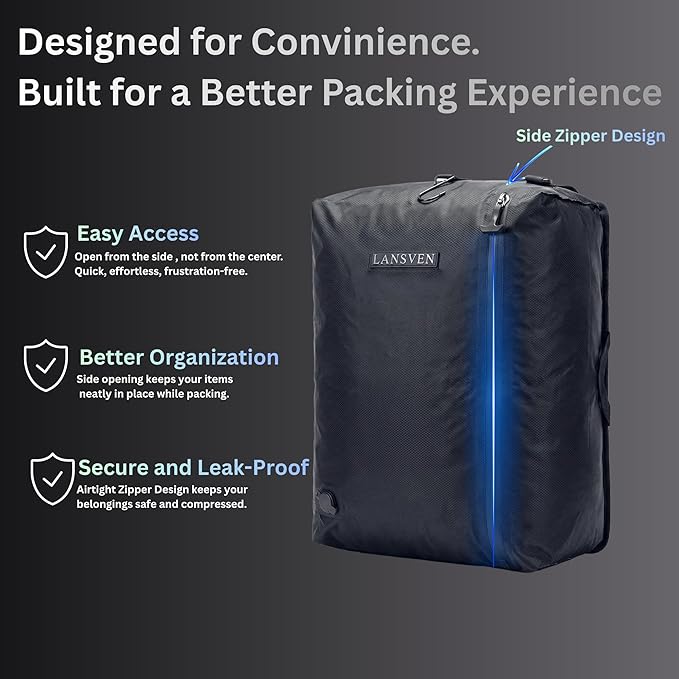 Cordless travel vacuum bag set - Reusable Nylon Compression Bags + Rechargeable Pump - Save 60% Space - travel pack vacuum kit - vacuum travel bags with pump - for Carry-On & Suitcase -2pack