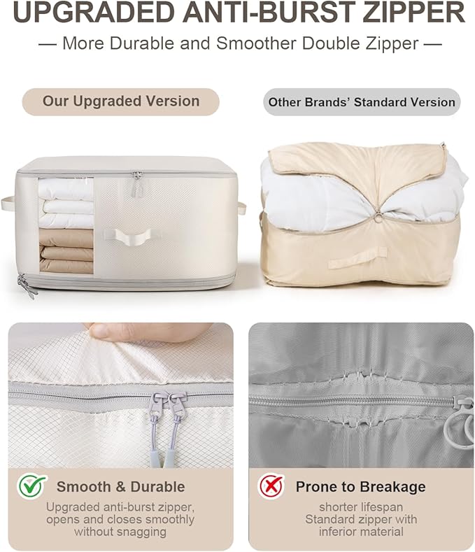 Comforter Storage Bag - 3-Layer 2-Pack Self Compression Organizer, Closet Organizers and Storage, Under Bed Space Saver, Blanket Organizer for Bedding, Pillow, Sheet, Clothes, Nursery Use