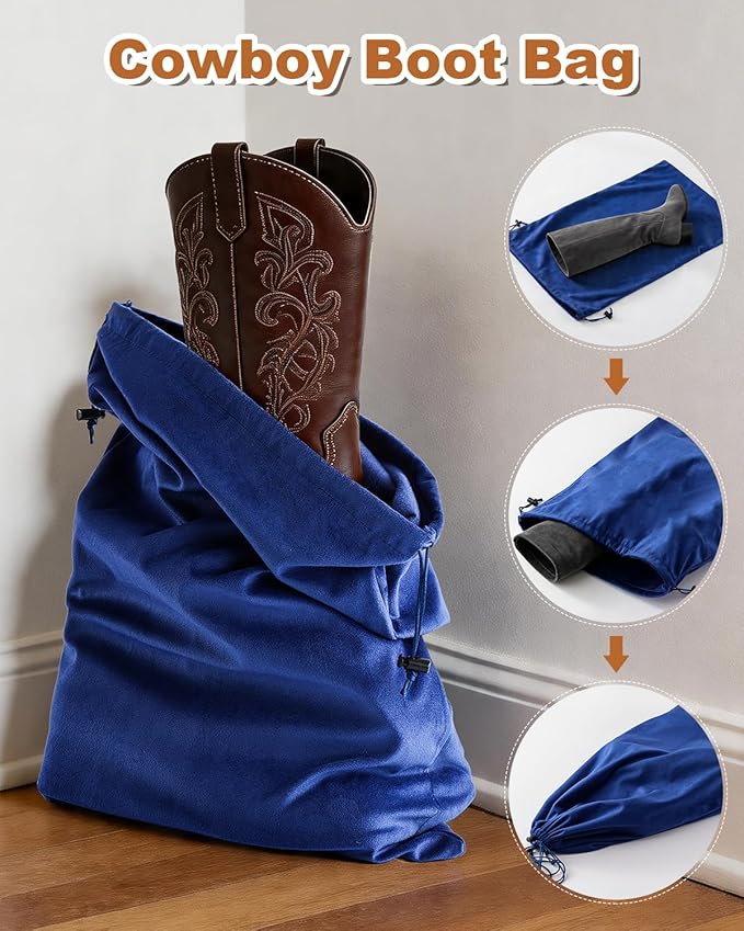 4 Pcs Shoe Bags for Travel, 21.2"x13.3" Large Boot Bags for Cowboy Boots, Washable Velvet Dust Bag with Drawstring for Dress Shoes, Handbags and Clothing, Suitable for Travel and Home Storage