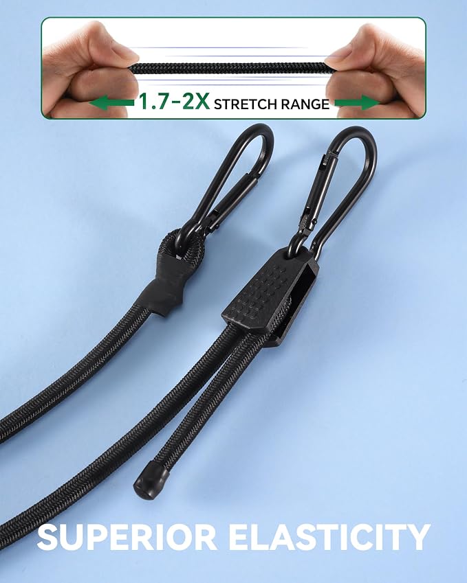 Lucky Straps 48" Red Adjustable Carabiner Bungee Cords with Hook, 8 Pack - Image 3