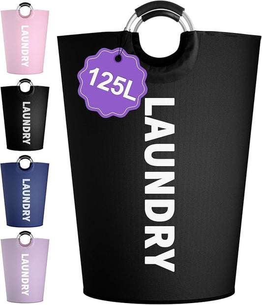 125L Extra Large Laundry Basket with Handles, Collapsible Clothes Hamper for Bedroom, Independent Dirty Clothes Basket, Portable Laundry Bin for Hotel, Dorm, Black
