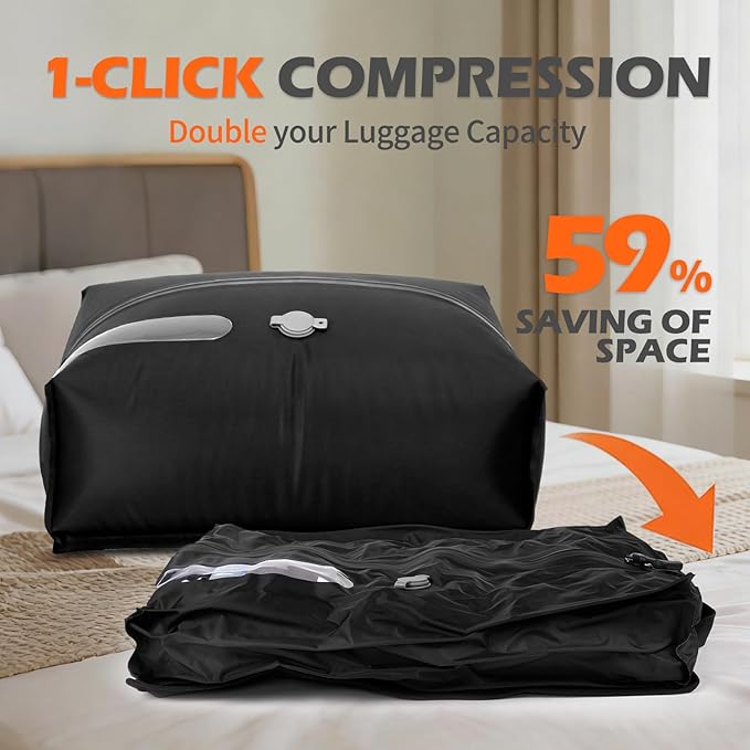 LONGHIKER Travel Vacuum Storage Bags Reusable Airless Space Saver Compression Bags for Carry-On Suitcase and Backpack,IPX8 Waterproof TPU Vacuum Seal Bags for Clothing (1PC-16L-No Pump)