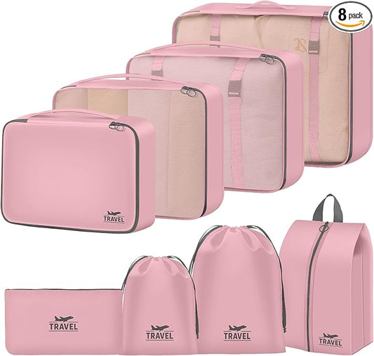 Packing Cubes for Travel - 8 Set Luggage Organizer Bags for Family, Mesh Breathable Packing Cubes for Suitcases Durable Travel Essentials Bags Set