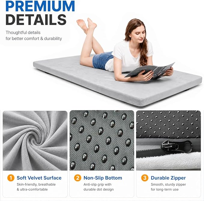 Foam Camping Mattress - Portable Sleeping Pad for Camping, Tent, Car & Floor - Washable Cover & Roll Up Travel Bag - Cot Mattress for Travel & Guests