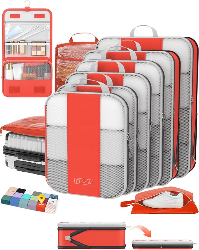 OlarHike Compression Packing Cubes for Travel Essentials(Orange,10 set)