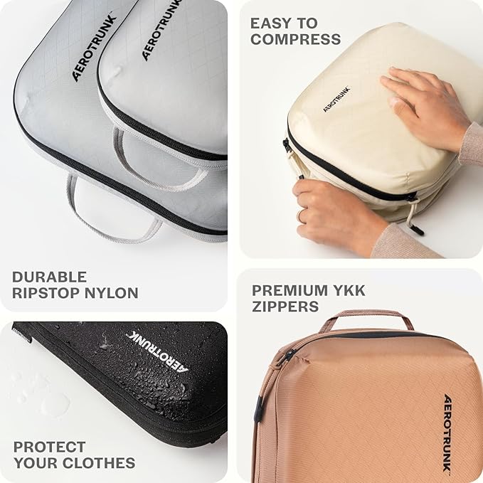 Aerotrunk Ultralight Compression Packing Cubes - Lightweight Travel Organizers for Suitcases and Luggage (6-Pack, Black)