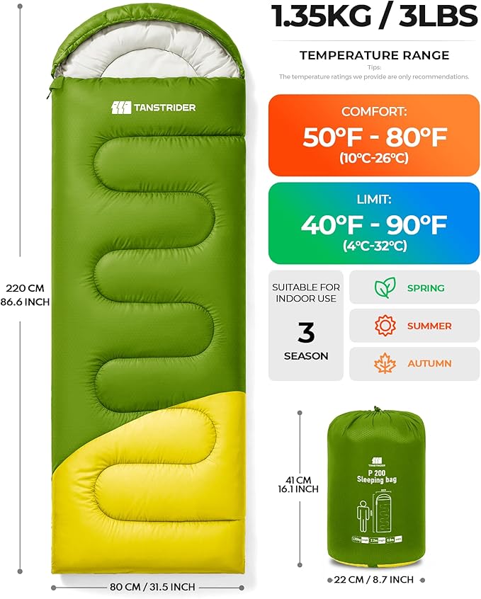 Sleeping Bag for Adults Warm Weather, Compact Lightweight Backpacking Sleeping Bag with Compression Sack, Camping Essentials Gear for Hiking Travel Climbing Outdoor & Indoor Use