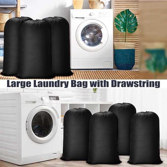 Nuogo 20 Pcs Laundry Bag Washable Travel Laundry Bags with Drawstring Lock Closure Large Heavy Duty for Camping Tent Blankets Dirty Clothes Yarn Fabric Storage, 38 x 24 Inches(Black Color)