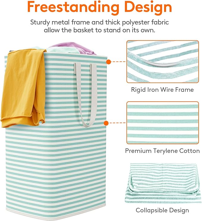 Lifewit 2 Pack Laundry Hamper Large Collapsible Laundry Baskets, Freestanding Waterproof Clothes Hamper with Easy Carry Handles in Laundry Room Bedroom Bathroom College Dorm, Sage Green, 2 x 80L