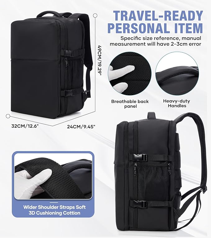 Vacuum Backpack Travel with Pump,Large Travel Backpack Vacuum System,mochila de viaje Compresion Waterproof Carry on Personal item Laptop Vacpack Backpacks Bag Men Women Airline Flight Approved Black