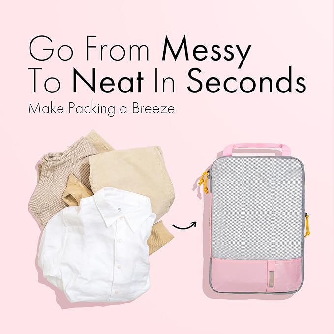 (Not Made In China) 6pc Compression Packing Cubes For Travel, Suitcase and Luggage Space Saver Organizer Bags, Lightweight, Waterproof, Durable, Pink