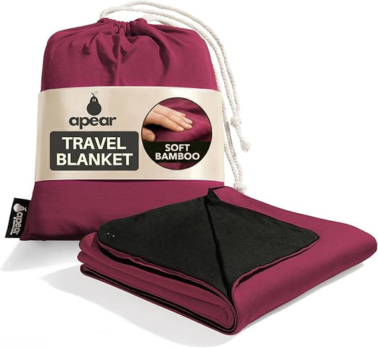 16-in-1 Compact Travel Blanket with Bag – Reversible, Ultra Soft Bamboo Airplane Blanket with Hidden Pocket – Packable for Flights & Travel Essentials (Semi-Weighted, Double Layer)