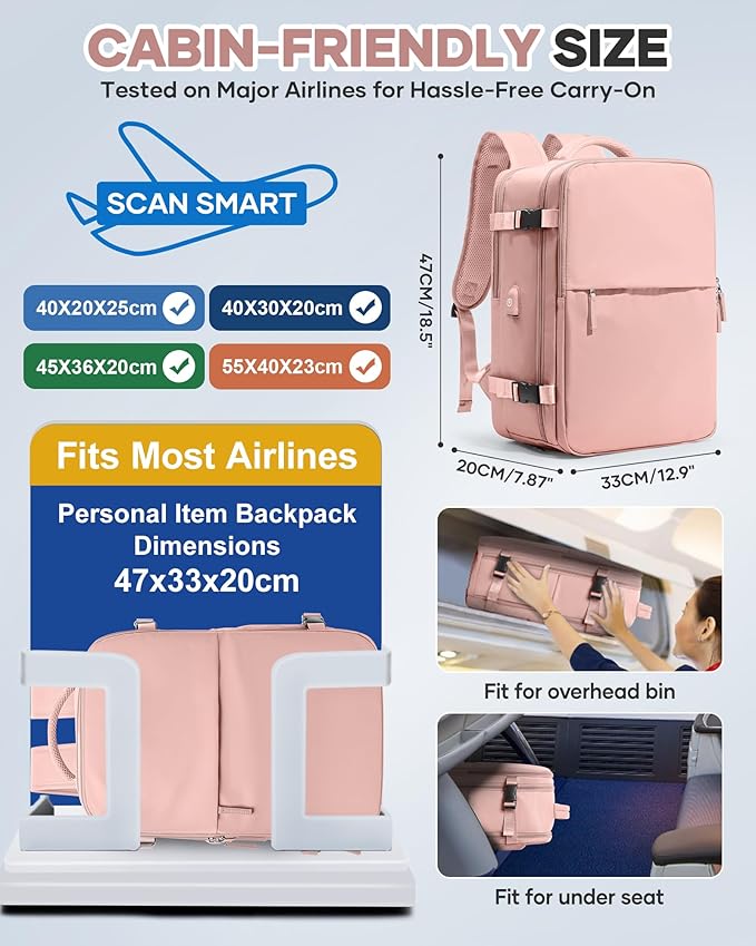 Vacuum Seal Travel Backpack with Air Pump,Compression Vacpack Waterproof Carry On Backpack for Travel Women Men with Vacuum System,Airlines Approved Daypack Laptop Space Saver Bags,Pink