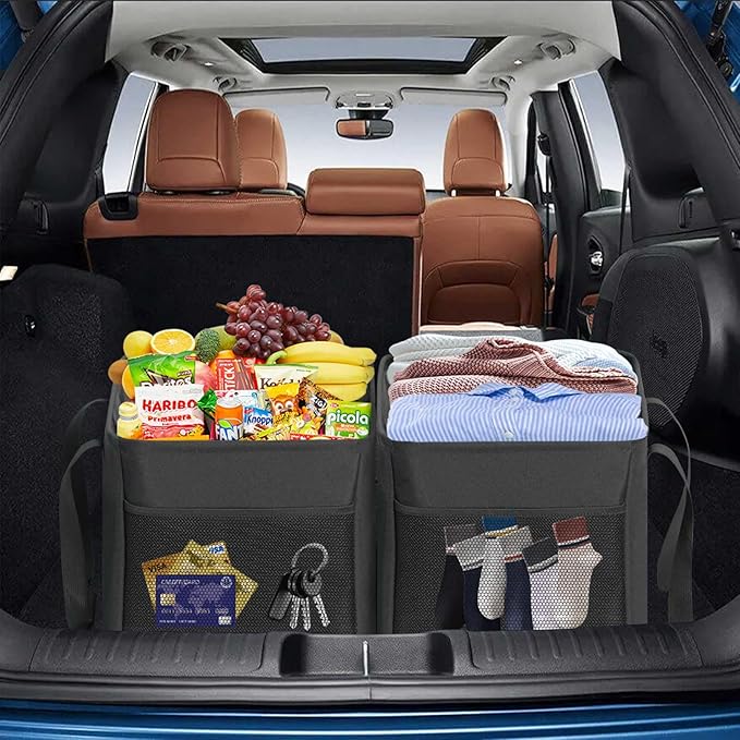 LHZK 2 Pack Extra Large Utility Tote Bag with Metal Wire Frame and the Sides Rinforced, Extra Large Tote Bag with Handle, Reusable Grocery Bags Foldable, Beach Bag, Car Tote (Black, 26''x15''x13'')