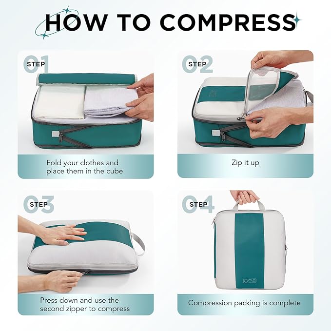 10 Set Compression Packing Cubes for Travel Essentials,Compressible Expandable Packing Cubes for Suitcase,OlarHike Luggage Organizer Bags,Handy Helper for Organizing Clothes(Dark Blue Green)