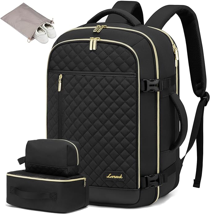 LOVEVOOK Travel Backpack for Women, Carry on Backpack for Airplanes,TSA Personal Item Travel Bag fits 15.6" Laptop,Travel Essentials Carry On Bag Flight Approved with 3 Packing Cubes