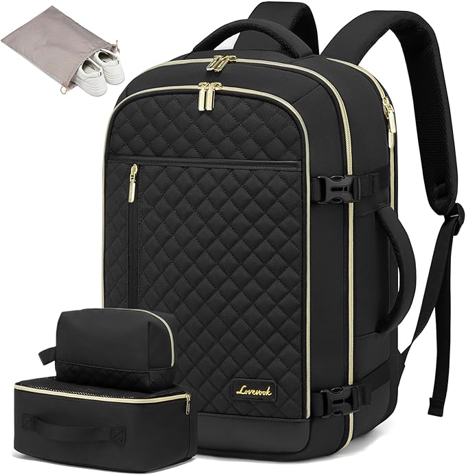 LOVEVOOK Large Travel Backpack for Women, 40L Carry on Backpack for Airplanes,TSA Personal Item Travel Bag fits 17" Laptop,Travel Essentials Carry On Bag Flight Approved with 3 Packing Cubes