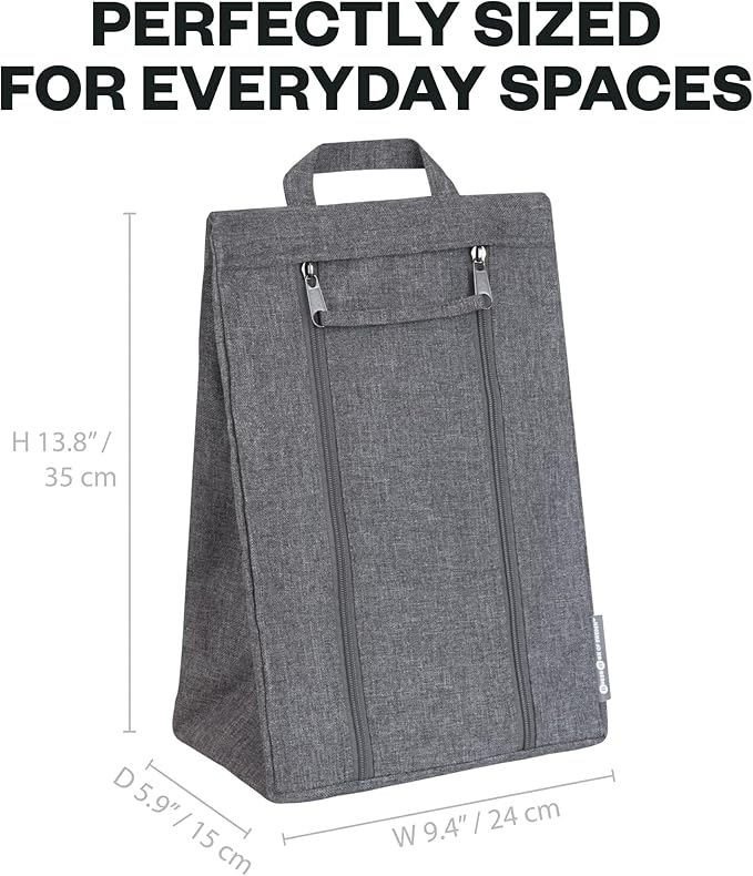Bigso Travel Shoe Bag - Durable and Soft Polyester Organizational Shoe Bags for Travel Luggage - Double Zippers and Strong Handle - 9.4in x 5.9in x 13.8in - Gray