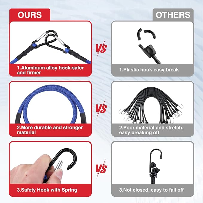 WORKPRO 24" Bungee Cords with Hooks, 4 Pack Heavy Duty Outdoor Bungee Strap - Image 2