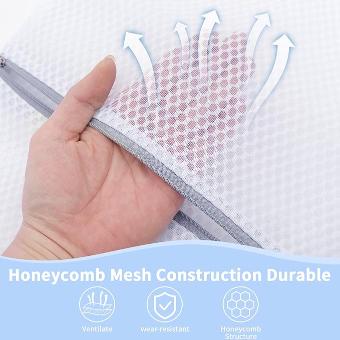 Laundry Bags Mesh Wash Bags for Delicates with Strong Zipper,Upgraded Honeycomb and Fine Mesh Design Delicate Laundry Bag for Clothes, Bras and Socks&Travel Organization (12X16IN, 12PCS)