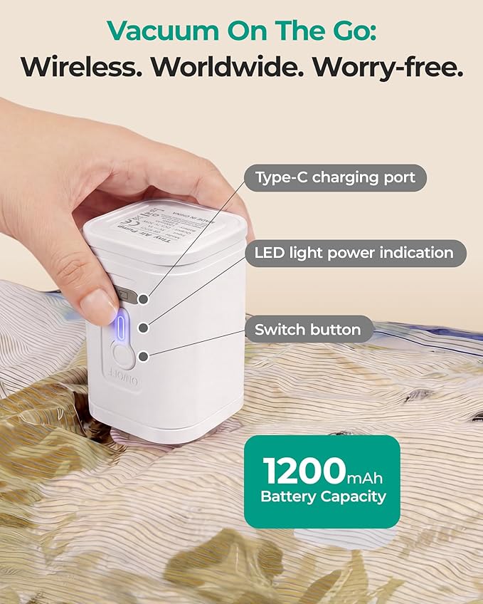 BAGSMART Vacuum Bags for Travel with Rechargeable Air Pump, Portable Space Saver Bags for Travel & Home, Vacuum Compression Seal Bag for Clothing, Blanket, 21 Pack Multicolor