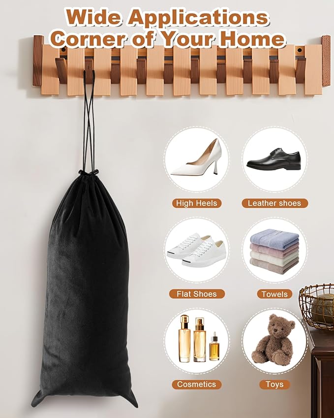 6 Pcs Single Shoe Bags for Travel, 17.3"x8.6" Washable Travel Shoe Bags for Packing in Suitcase, Velvet Dust Bag with Drawstring, Shoe Pouch for Women and Men, Travel and Home Storage(Black Beauty)