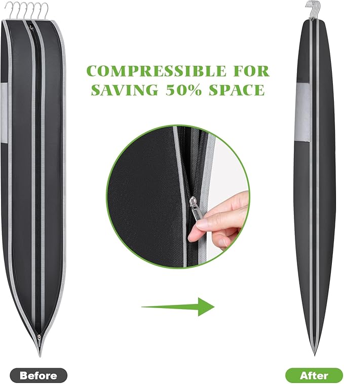 KEEGH Space Saving Hanging Garment Bag with Self Compression Zipper 40 Inch, Compression Garment Bags for Hanging Clothes with Clear Window, Suit Bags for Closet Storage (3 Pack)