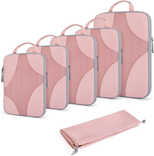 BAGSMART Compression Packing Cubes for Travel, Compressible Luggage Organizer for Cruise Ship, Lightweight Travel Essentials 6-Pack 1L+2M+2S+1Shoe Bag